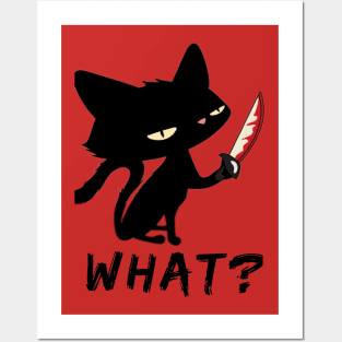 Cat What? Murderous Black Cat With Knife - cat lovers Posters and Art